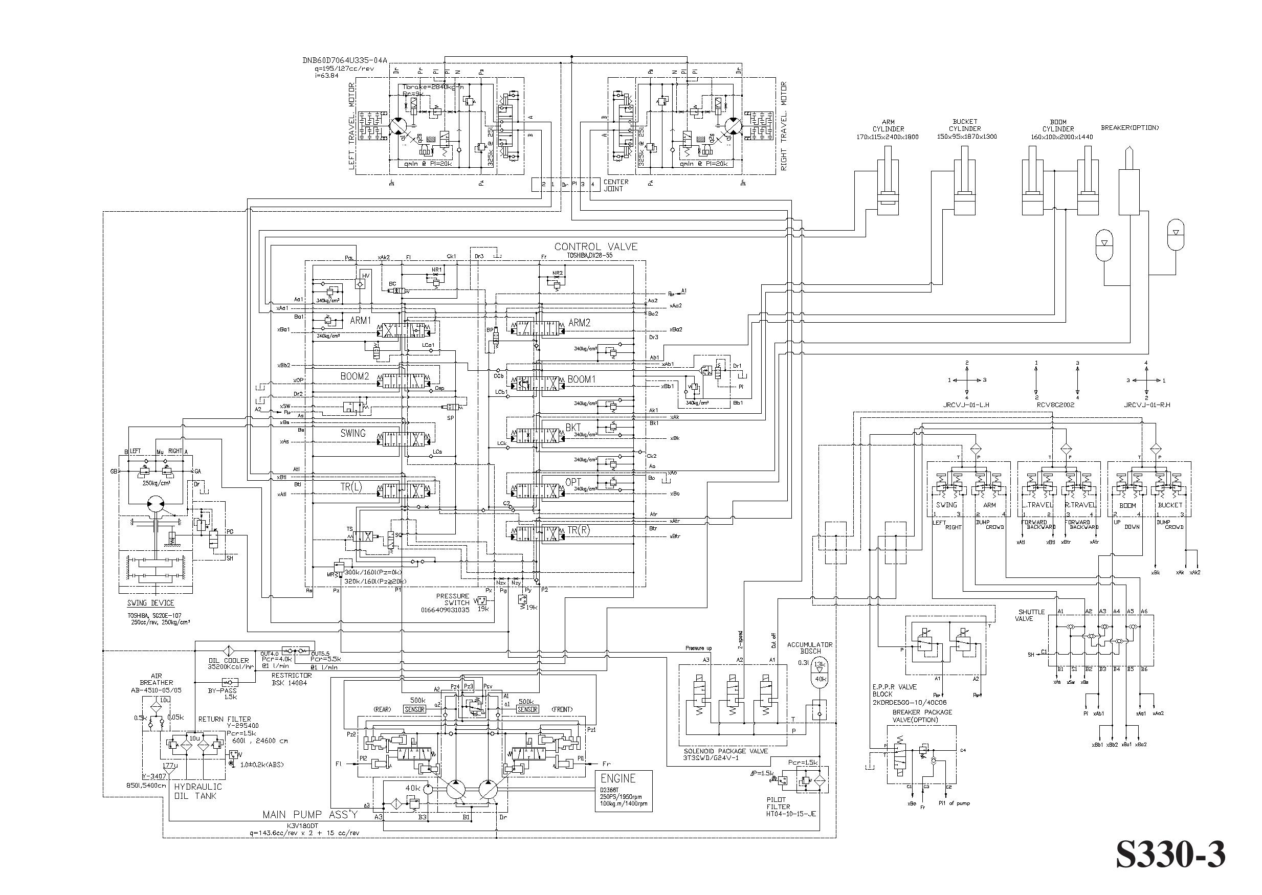S330-3 HYDRAULIC CIRCUIT DIAGRAM Schematic Daewoo Doosan (2)